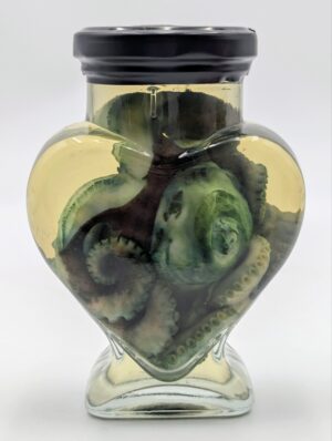 Real Octopus Wet Specimen in Heart-Shaped Apothecary Jar – Marine Curiosity Display