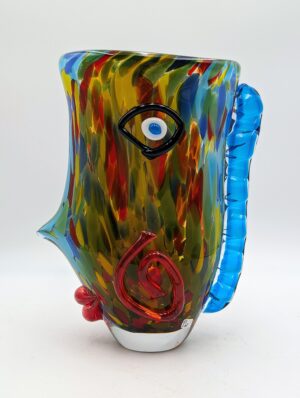 Murano Multicolour Face Vase – Venetian Art Glass Picasso Style Portrait Vase