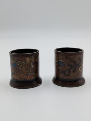 Pair of Cloisonné Decorated Metal Desk Pots