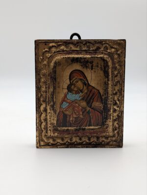Handmade Byzantine Style Religious Icon – Madonna & Child on Aged Wood Panel