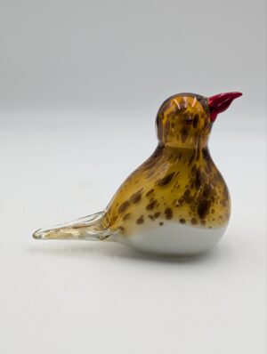 Vintage Art Glass Bird Figurine – Amber & White Glass with Ruby Red Beak