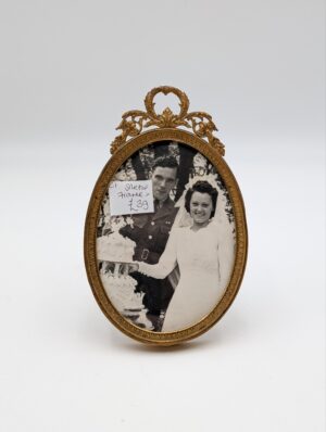 Vintage Gilt Metal Oval Photograph Frame With Easel Back