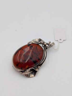 Sterling Silver & Baltic Amber Brooch Pendant