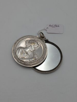 French Edwardian Silver Plate Mirror Locket Pendant