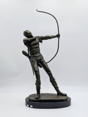 P. Tourgueneff Bronze Archer Sculpture On Marble Socle