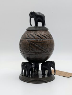 19th Century Carved Coconut Bowl With Elephant Stand