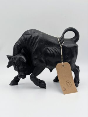 Large Hand Carved Hardwood Bull Sculpture