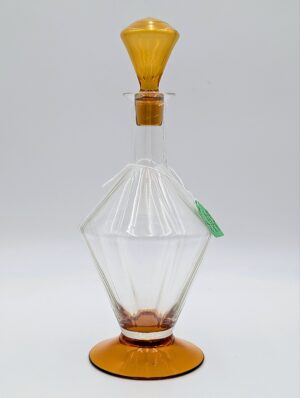 Art Deco Amber & Clear Glass Decanter With Matching Amber Stopper