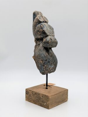 Antique Hand Carved Tribal Wood Figure on Display Stand