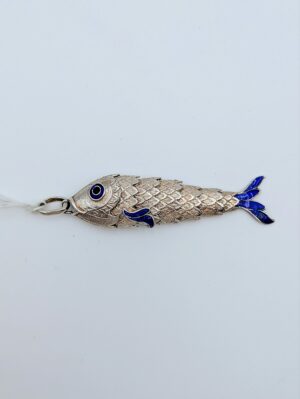 Vintage Sterling Silver Articulated Enamel Fish Pendant