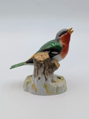 Dresden Porcelain Songbird Figure on Tree Stump Base