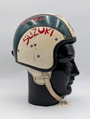Vintage Hand-Painted Racing Helmet – Harley-Davidson & Suzuki Inspired Display Piece