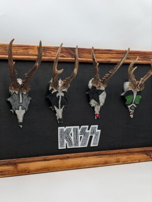KISS ‘Rock & Roe’ – Four Authentic Roe Deer Skull & Antler Mounts with Hand-Applied Diamanté Artwork