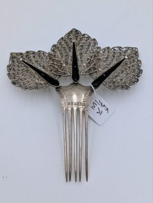 Antique Sterling Silver Filigree Hair Comb