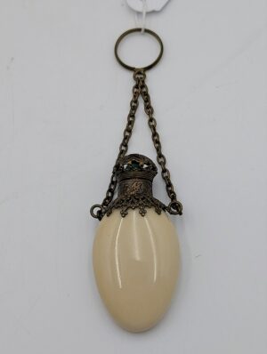 Antique Chatelaine Scent Bottle with Filigree Mount & Stone Stopper