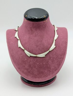 Vintage Norwegian Sterling Silver White Enamel Panel Necklace