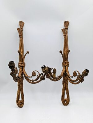 Pair of Edwardian Gilt Metal Twin-Arm Wall Sconces