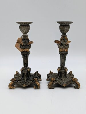 Pair of 19th Century French Gilt Metal Cherub Candlesticks