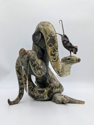Taxidermy Performing Mouse on Large Heavy Snake Sculpture