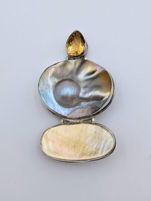 Large Sterling Silver Mother of Pearl & Citrine Pendant