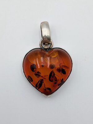 Large Sterling Silver Baltic Amber Heart Pendant