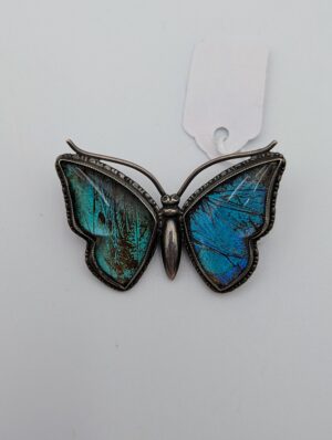 Vintage Sterling Silver Morpho Butterfly Wing Butterfly Brooch