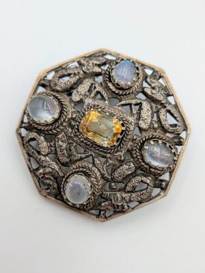 Vintage Moonstone & Citrine Silver Filigree Brooch