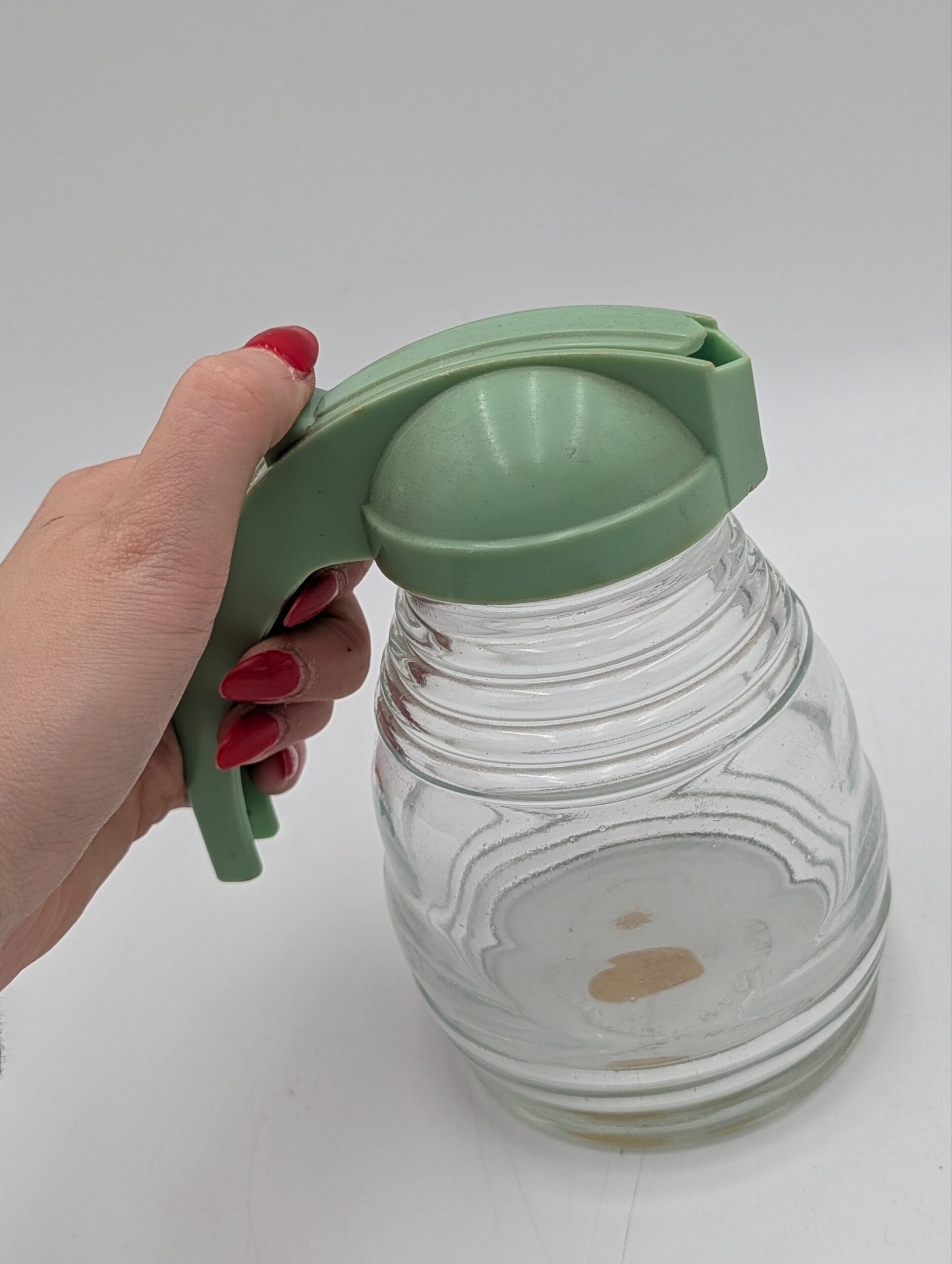 1950s Vintage Glass Syrup Pourer with Pastel Green Handle - Image 5