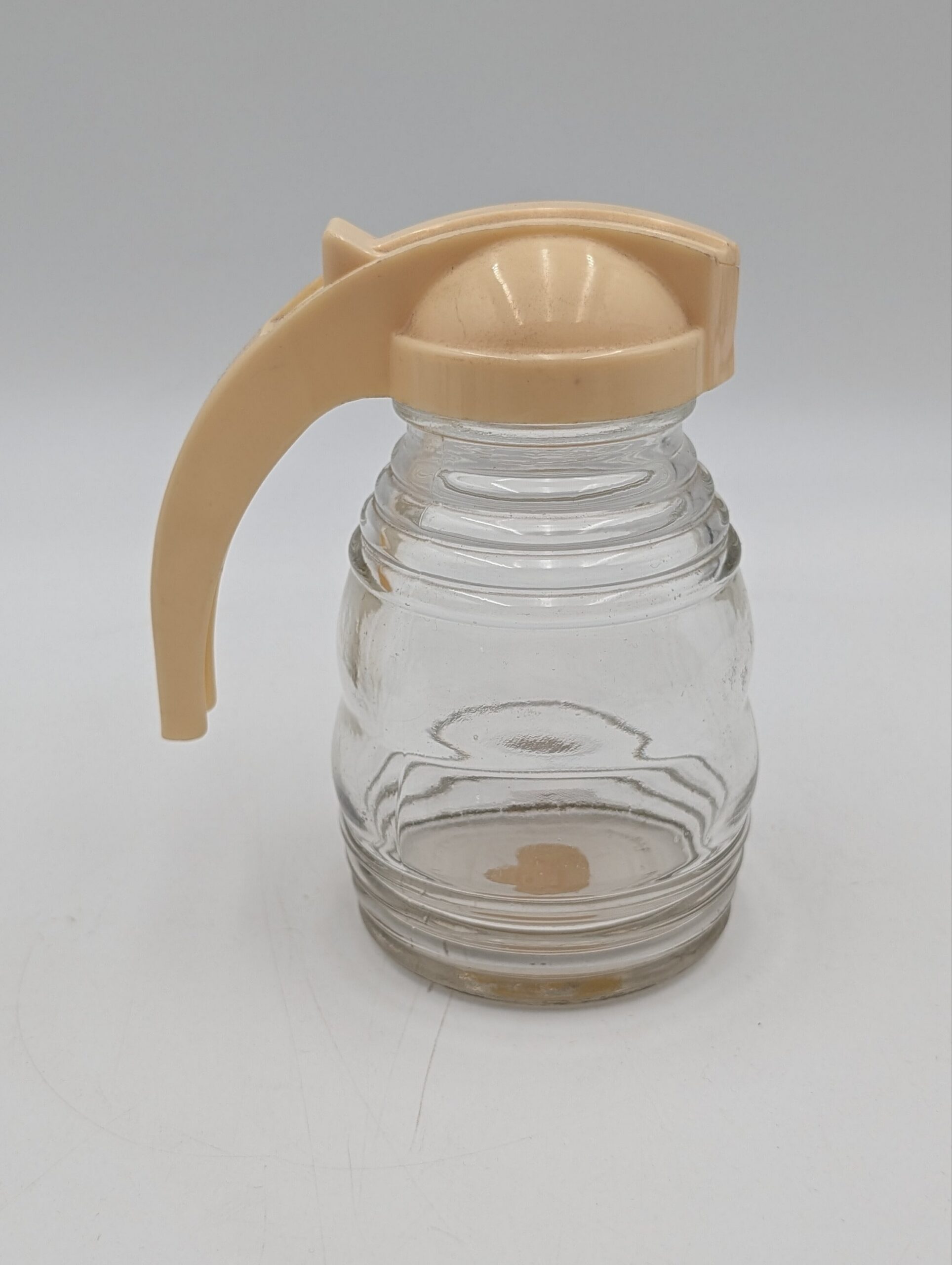 1950s Vintage Glass Syrup Pourer with Cream Bakelite-Style Lid & Handle
