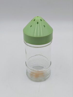 1950s Glass Flour Shaker with Pale Green Plastic Sifter Top