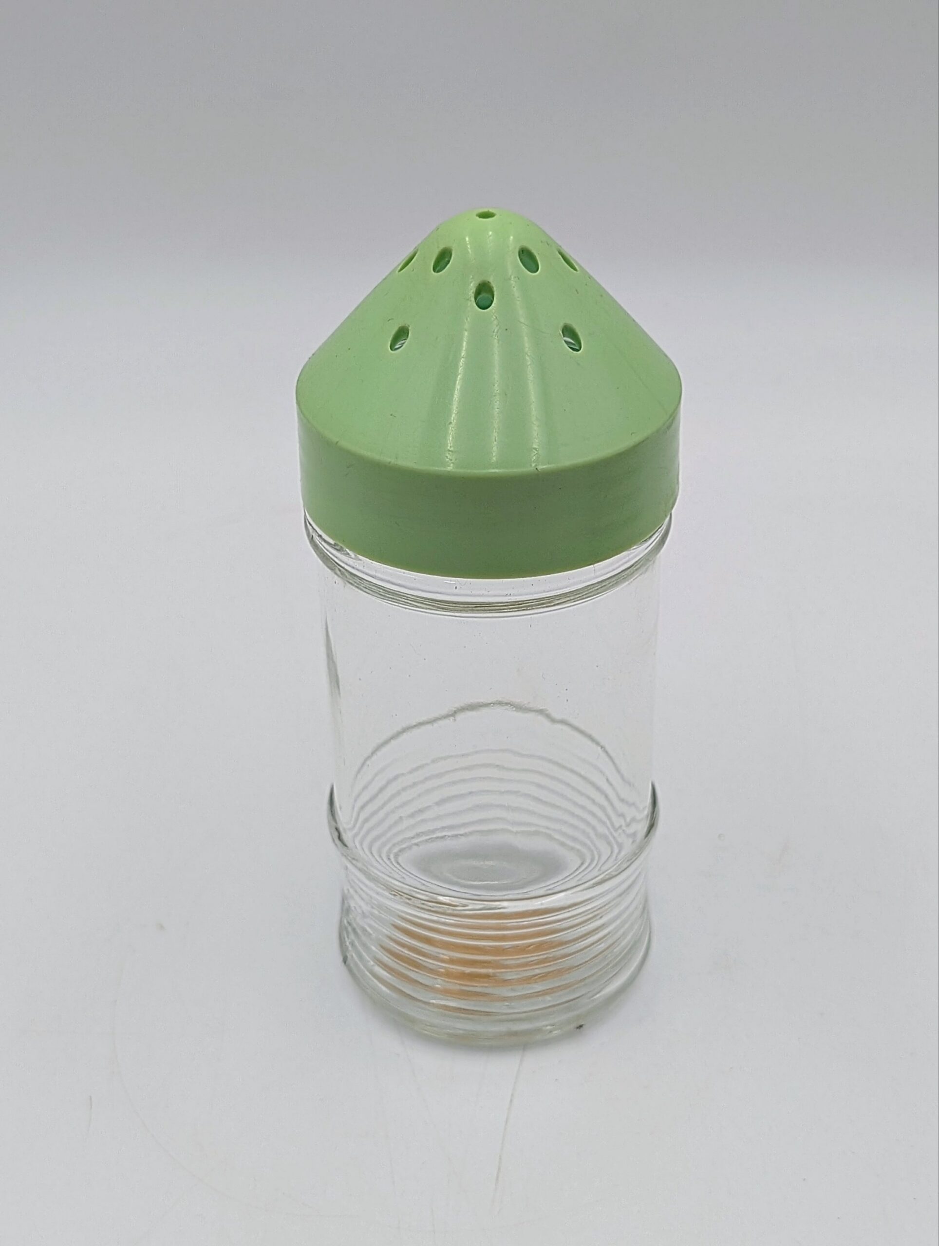 1950s Glass Flour Shaker with Pale Green Plastic Sifter Top