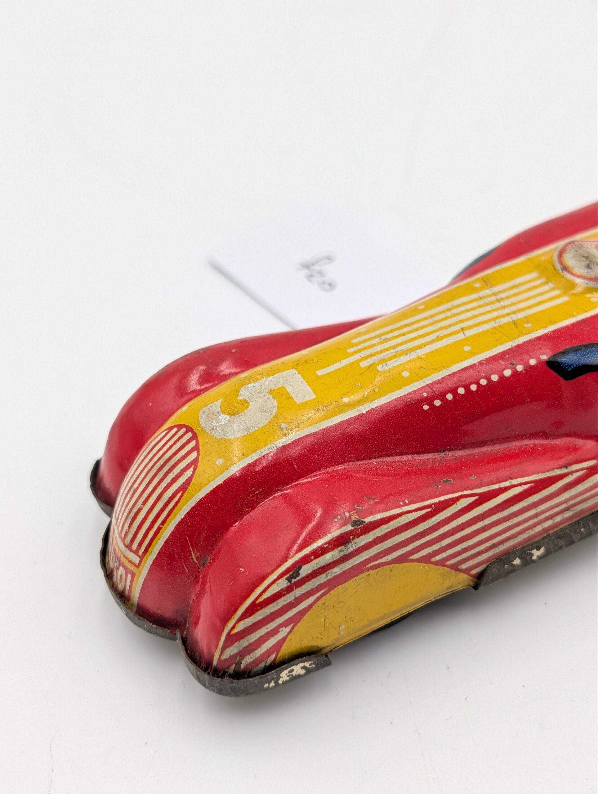 Vintage Mettoy No. 5 Tinplate Streamlined Racing Car – Red & Yellow - Image 3