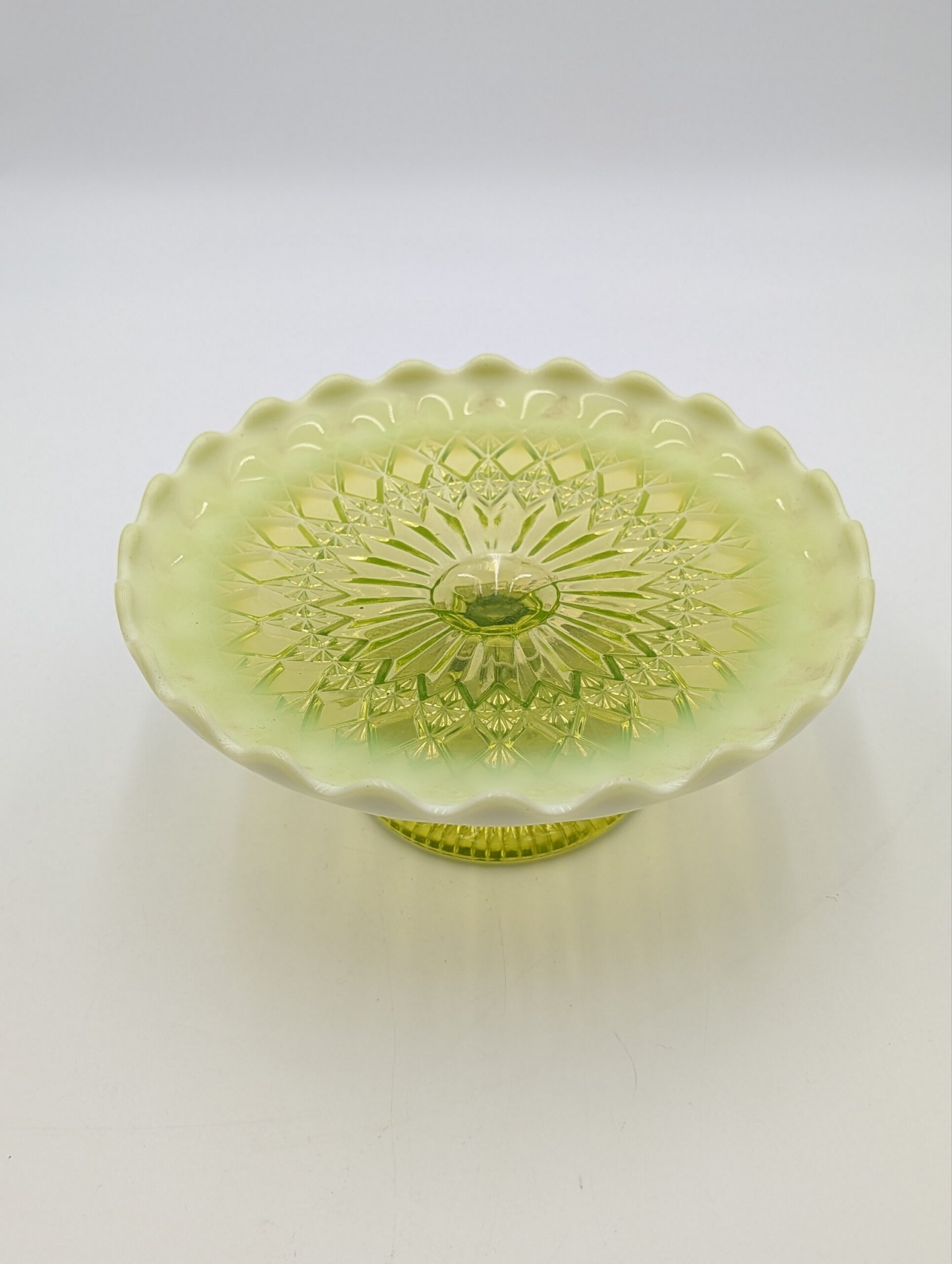 Antique Davidson Primrose Pearline Uranium Glass Tazza / Cake Stand - Image 3