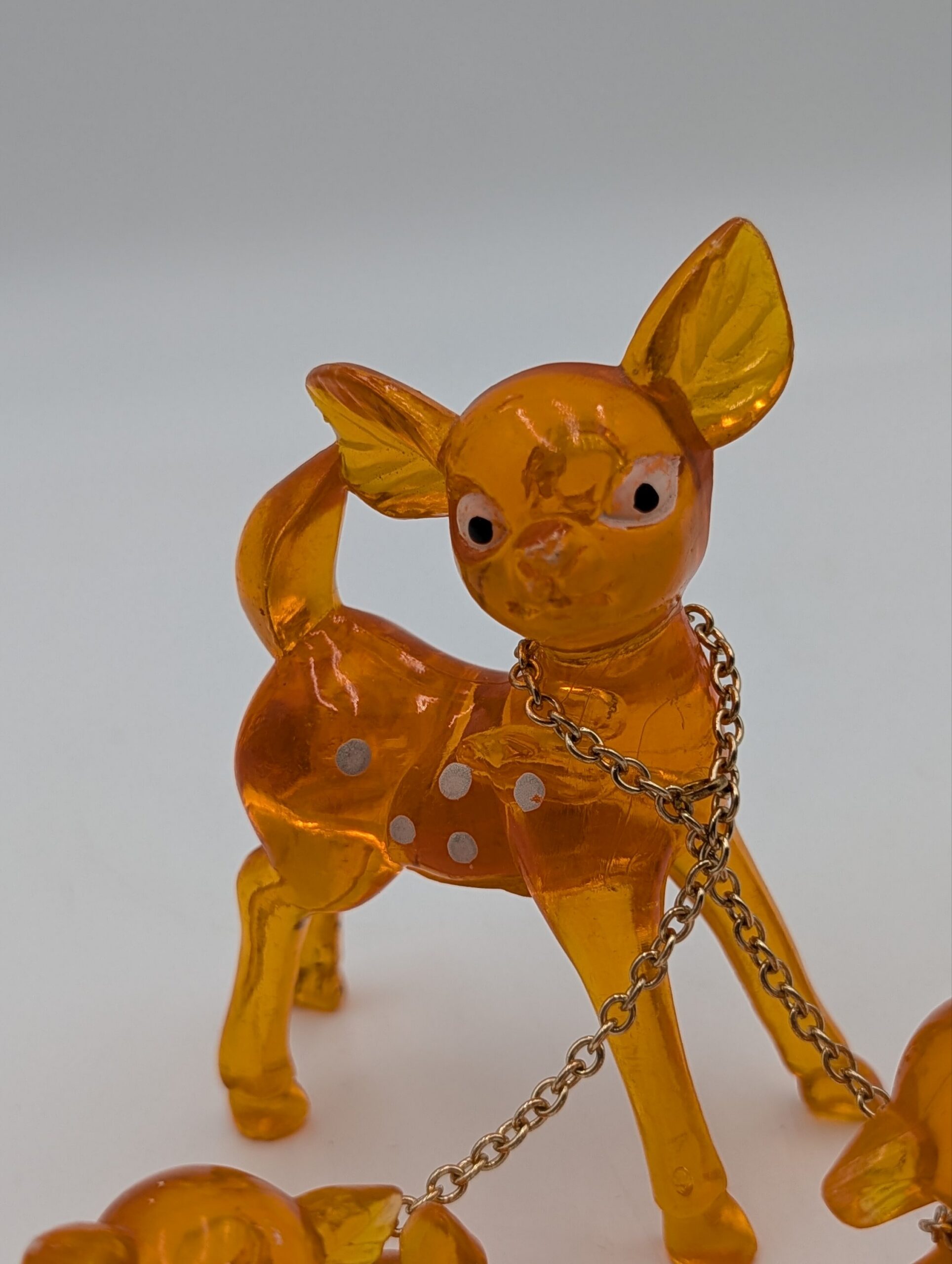 1950s Kitsch Amber Lucite Deer Family Ornament - Image 2