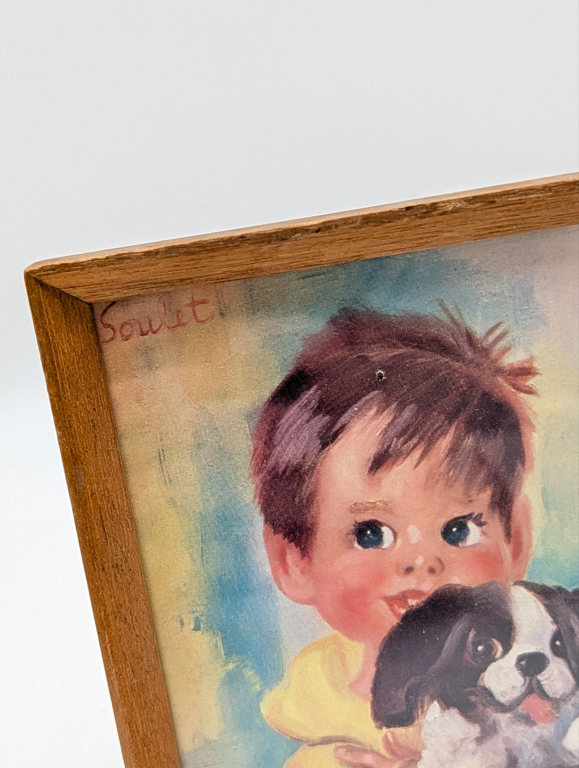 Vintage 1960s Sowett Boy & Puppy Framed Print - Image 3