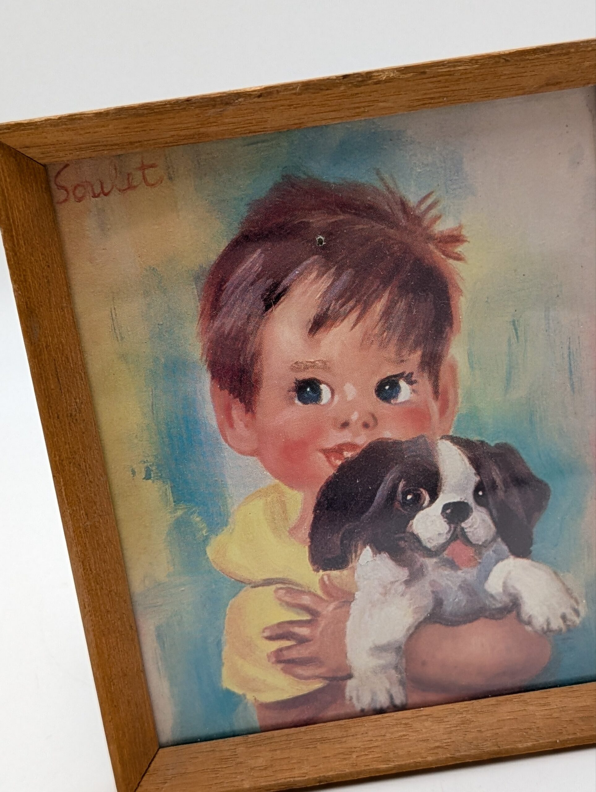 Vintage 1960s Sowett Boy & Puppy Framed Print - Image 2