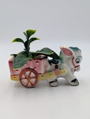 Vintage Kitsch Ceramic Donkey & Cart Planter