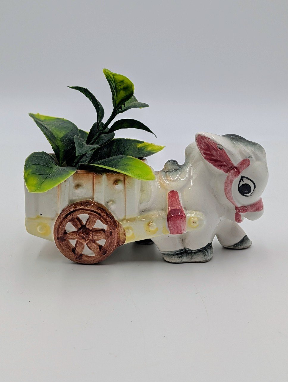 Vintage Kitsch Ceramic Donkey & Cart Planter