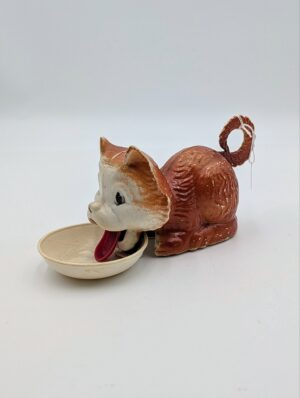 Vintage Kitsch Mechanical Cat Drinking Toy – Tail-Operated Licking Action