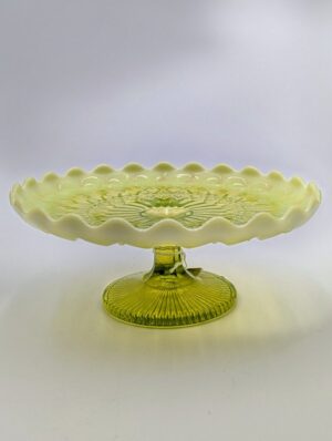 Antique Davidson Primrose Pearline Uranium Glass Tazza / Cake Stand