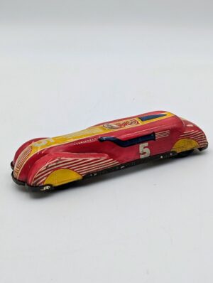 Vintage Mettoy No. 5 Tinplate Streamlined Racing Car – Red & Yellow