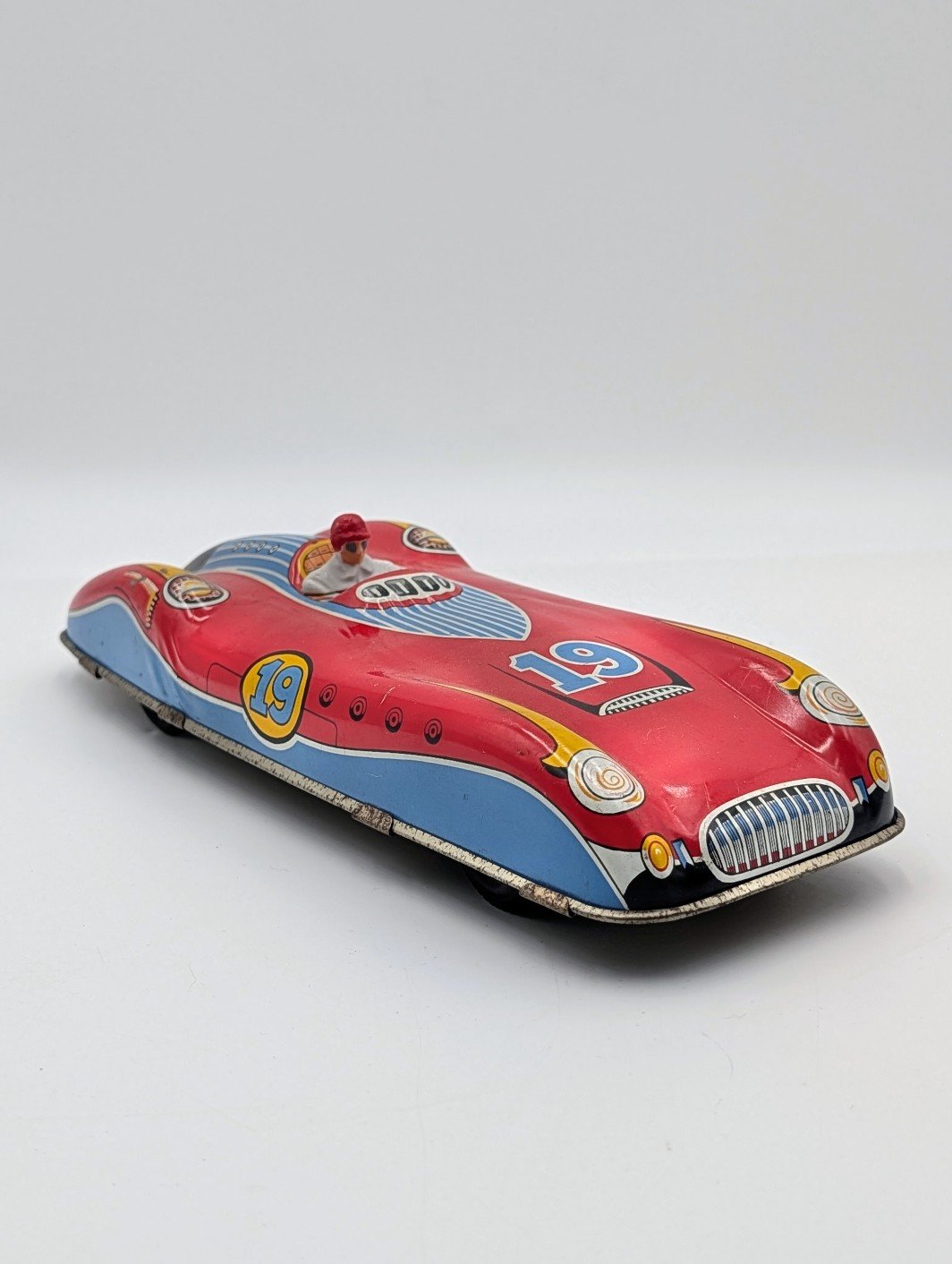 Vintage Tinplate No. 19 Ferrari Style Racing Car – Friction Toy - Image 2