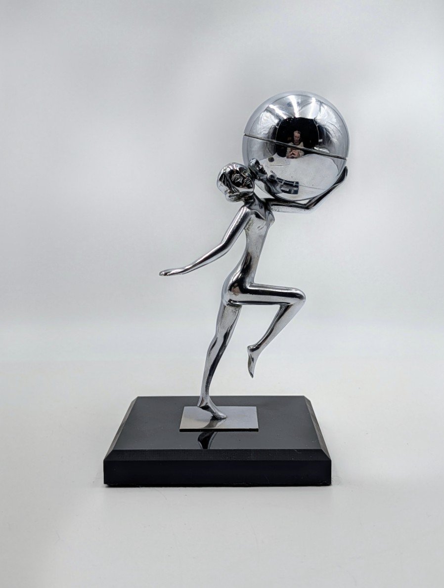 Art Deco Josef Lorenzl Chrome Nude Lady Table Lighter – Working