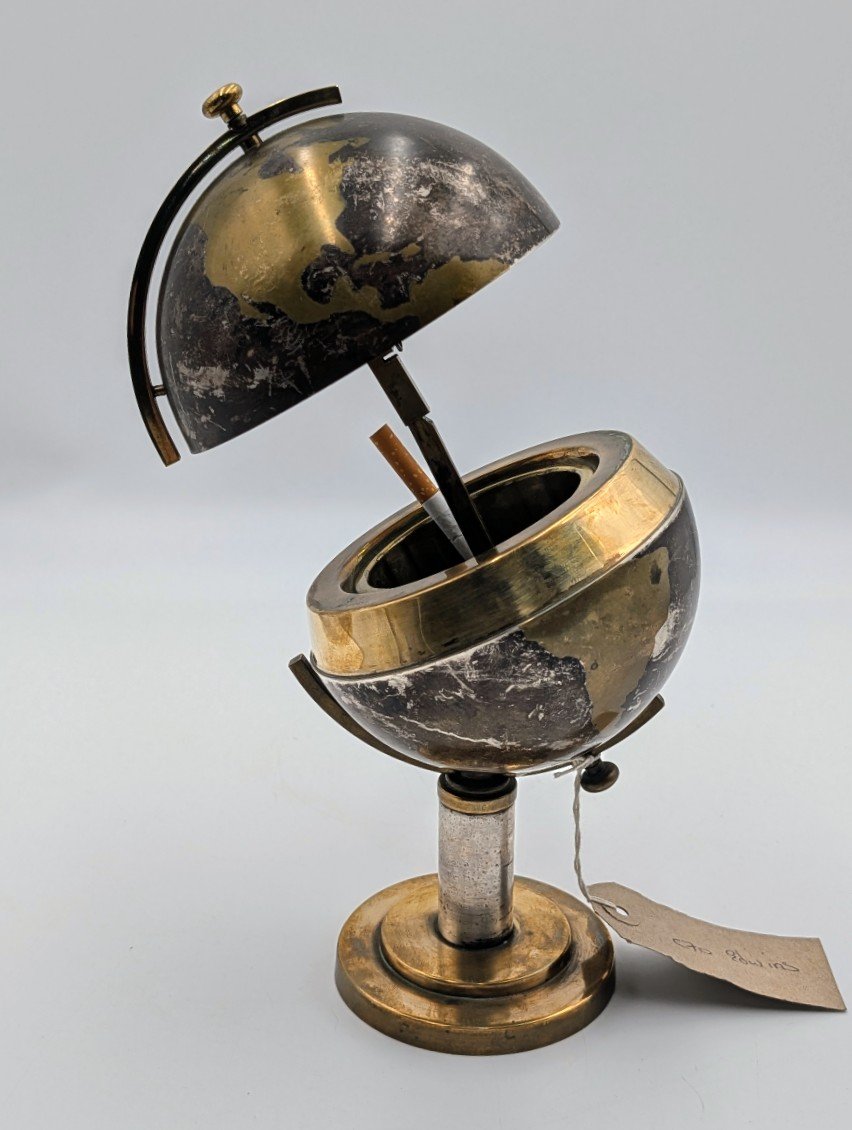 Vintage Mid-Century Brass Globe Cigarette Dispenser – Novelty Smoking Collectable