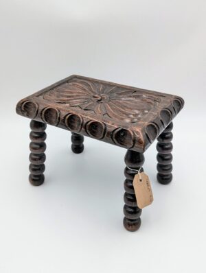 Edwardian Early 20th Century Carved Oak Bobbin Turned Stool