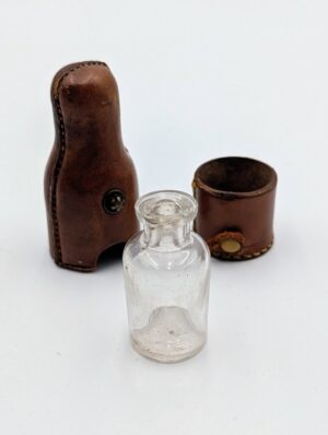 Circa 1920s French Travelling Scent Bottle by Pochet et du Courval with Leather Case