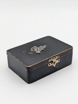 Edwardian 1902 Ebonised Wood Box with Sterling Silver Art Nouveau Mount