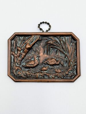 Antique French Copper Repoussé Duck & Ducklings Wall Plaque
