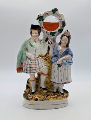 Antique Staffordshire Pottery Scottish Couple Clock Holder Figure