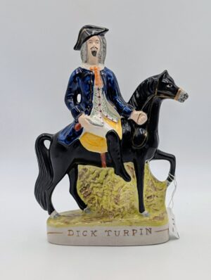 Antique Staffordshire Pottery Dick Turpin on Horseback Flatback Figure
